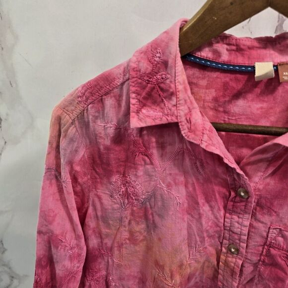 Pilcro Shirt Womens XS Pink Button Embroidered Tie Dye Watercolor Pilcro - Picture 2 of 13